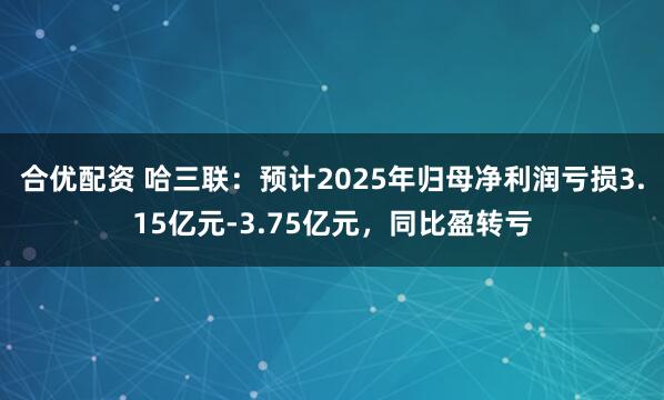 合优配资 哈三联：预计2025年归母净利润亏损3.15亿元-3.75亿元，同比盈转亏