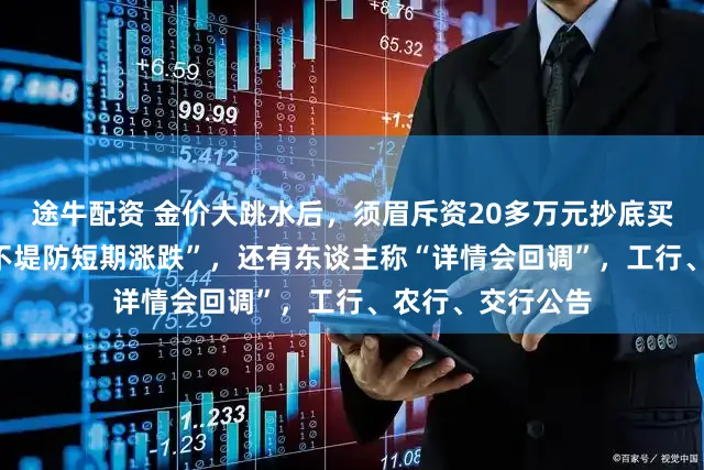 途牛配资 金价大跳水后，须眉斥资20多万元抄底买入200克，称“不堤防短期涨跌”，还有东谈主称“详情会回调”，工行、农行、交行公告