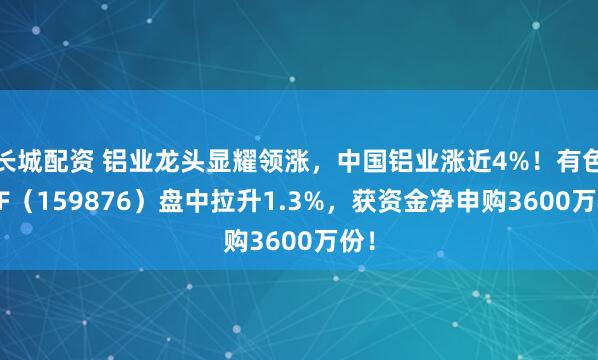 长城配资 铝业龙头显耀领涨，中国铝业涨近4%！有色ETF（159876）盘中拉升1.3%，获资金净申购3600万份！