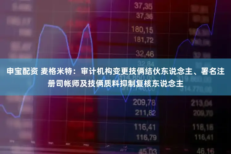 申宝配资 麦格米特：审计机构变更技俩结伙东说念主、署名注册司帐师及技俩质料抑制复核东说念主